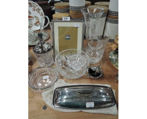 A selection of vintage glass and plated wares including Stuart