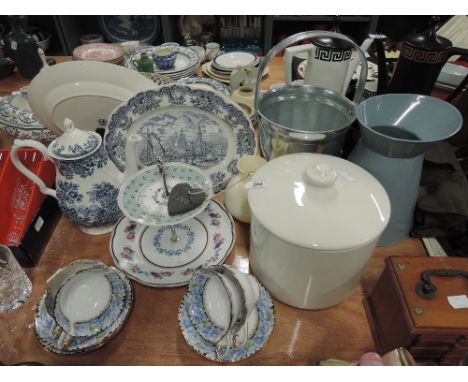 A selection of vintage ceramics including cake stand