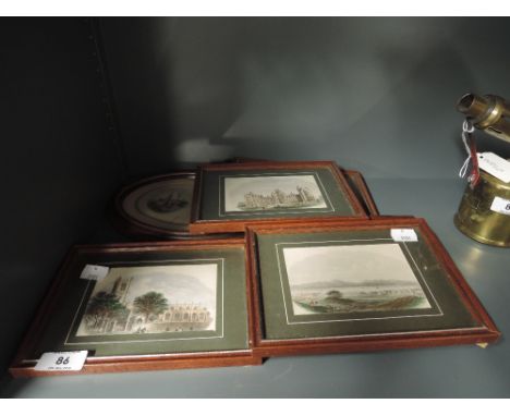A selection of vintage etched print with aqua tinted colouring