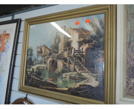 A vintage print of river workers cottage in period frame