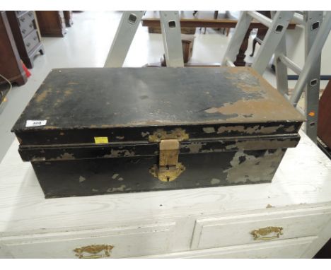 A vintage metal deed box
