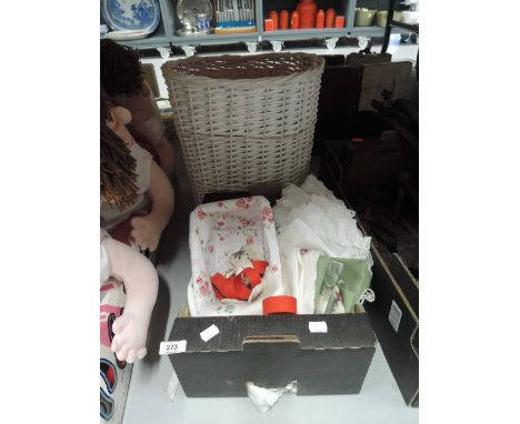 A selection of vintage fabric linen and decorations 