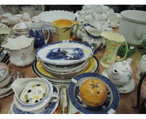 A selection of vintage ceramics including blue and white transfer prints