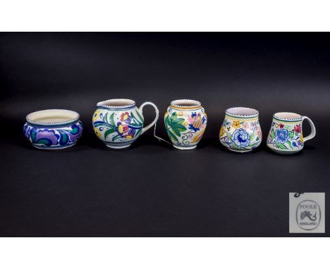 Poole Collection of 1950's / 1960's Jug and Vases + One Bowl From 1930's ( 5 ) Pieces In Total. Various Designs, Patterns. De