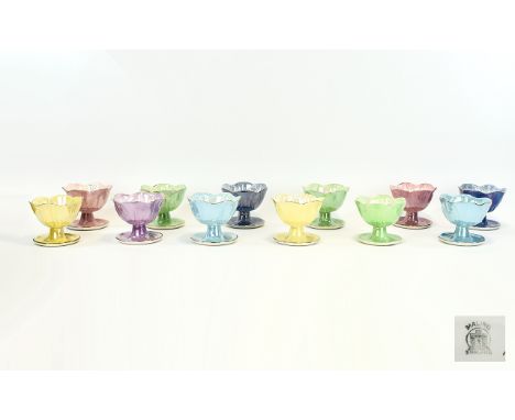 Maling Vintage Lustre Ware Collection of Sundae Dishes. Harlequin Pearly Pastels Interior ( 12 ) In Total. c.1930's. Various 