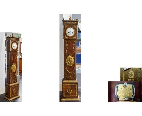 F. H. S. Hermle Germany - Fine Mahogany Ornate Veneered Cased Striking and Chiming Long Case Clock, In The 17th Century Style