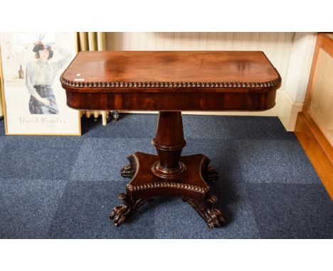 William IV Mahogany Card Table / Tea Table with Swivel Fold Over Top, Opening to Reveal a Polished Framed Mahogany Top. The B