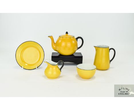 Maling - Cetem Ware 5 Piece Yellow and Black Colour way Part Singles Tea Service. c.1910 - 1920. Comprises Teapot, Milk Jug, 