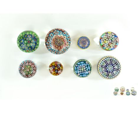 A Very Good Collection of Vintage and Older Millefiori Glass Paperweights ( 8 ) In Total - Please See Photo. 
