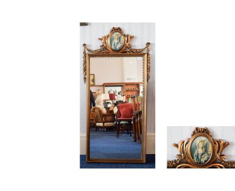 Ornate Yellow Gilt Framed Mirror Large rectangular mirror in highly decorative baroque style frame with floral molded swags a