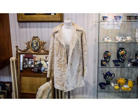 Vintage Fur Coat Cream 1960's fur coat with deep cuffs, revere collar and covered buttons. Internal tie fastening, lined in f