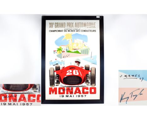 Monaco - Original Grand Prix Automobile Signed / Autographed Large Motor Racing Poster. Date 19th March 1957. Signed J. Ramel