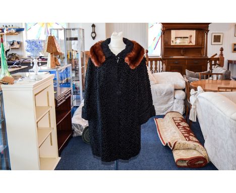 Vintage Astrakhan And Russet Mink Collared Coat Early 1960's ladies coat in dramatic swing shape with central statement butto