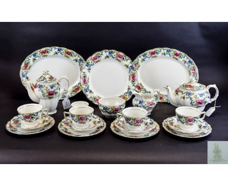 Booths 'Floradora' Part Dinner Set (72) items approx in total. Includes teapot, coffee pot, large and small sugar bowl, milk 
