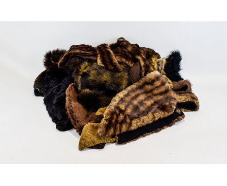 Collection Of Vintage Fur Capes Collars and Tippets Thirteen in total, to include wide mink collar, small dark brown mink cap