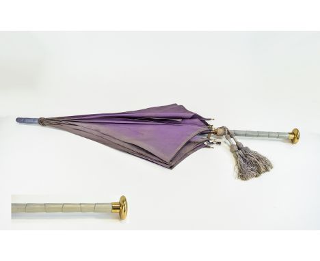 Vintage Parasol 'Paragon, S.Fox & Co' Pale lavender silk parasol of wood and silk construct with circular gold tone handle. O