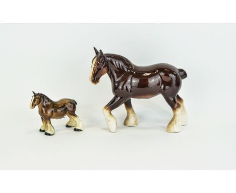 Two Ceramic Shire Horse Figures The largest, a chestnut and white mare with slightly raised left leg, approx height, 8.5 inch