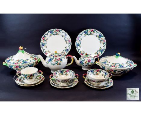 Royal Cauldon 'Victoria' Part Dinner Set (52) pieces approx, Includes teapot, coffee pot, cups, 2 handled bowls, 2 tureens an
