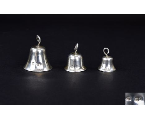 A Vintage Set of 3 Miniature Silver Bells In Graduated Form, with London Hallmark to All Three Bells. Good Condition All Bell