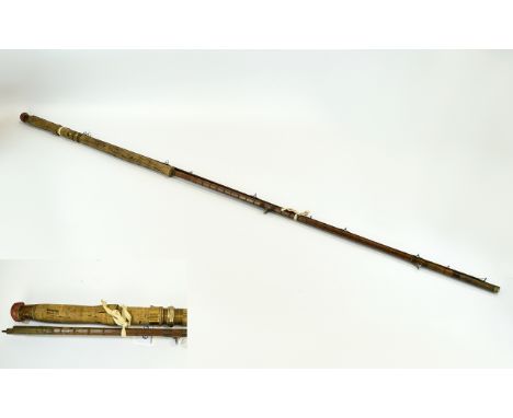 Vintage Fishing Rod 1950's Split Cane Salmon Rod with brass ferrules and cork handle. Good condition approx length 148.5 inch