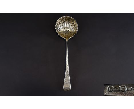 George III Silver Sifting Ladle. Hallmark London, Maker Richard Crossley, Wonderful Mint Hallmark and Condition. 7 Inches In 