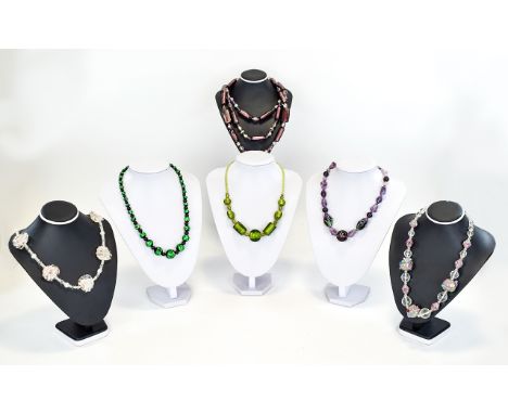 Collection of Vintage Murano Glass Bead and Similar Necklaces, some with traditional cased foiling, some with applied glass m