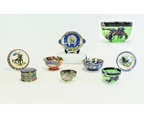A Very Good Collection of Maling Lustre Ceramic Pieces From The 1920's & 1930's ( 8 ) Items In Total. Various Patterns and Si