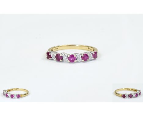 9ct Ruby And Diamond Eternity Ring Set With Alternating Round Cut Rubies And Diamonds, Fully Hallmarked