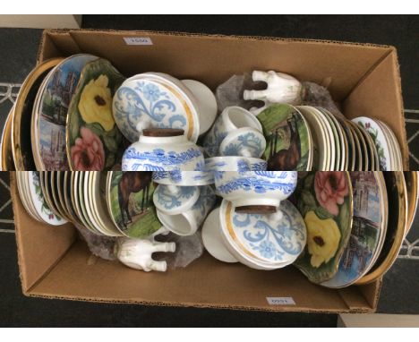 Collection Of Mixed Ceramics. To include blue and white cork topped ginger jar, four Coalport wildflower collectors plates, c