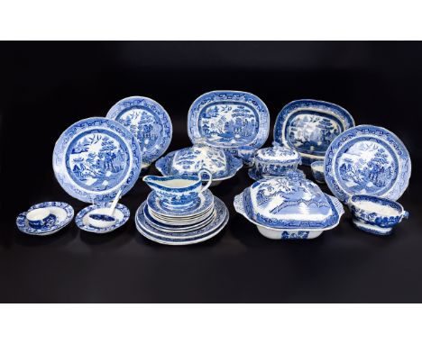 A Very Good Collection of Blue and White Chinese Pattern 19th Century Ceramic Items ( 37 ) Items In Total. To Include Large L