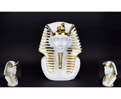Tutankhamun Ceramic Bust Contemporary stylised ceramic bust of Tutankhamun's death mask. Finished in bright white glaze with 
