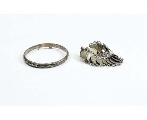 Dutch Coin Bracelet and Silver Bangle, the coins being 1930's/early 40's 10 cent pieces