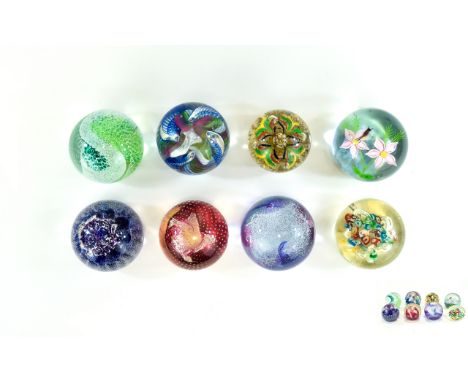A Good Collection of Vintage and Named Glass Paperweights ( 8 ) In Total. Various Designs and Makers, Starlight Blue, Caithne