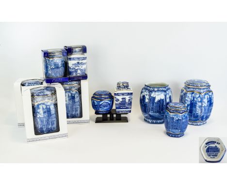 Collection of Ringtons Pottery comprising Ringtons Ceramic Millenium Bpxed Cathedral Ginger Jar. Cathedral Maling Jar, Willow