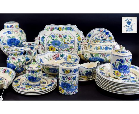 A Large Masons Ironstone Flatware Service Sixty items in total in 'Regency' pattern (no.C4475) blue, green, pink and yellow o