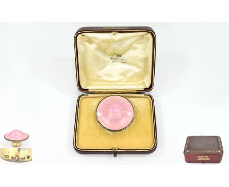 Edwardian Period - Very Fine Pink Enamel and Silver Top For a Ladies Parasol, Boxed, Bought From Brigg & Sons, London - Paris