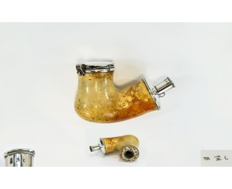 19th Century - Large and Impressive Meerschaum Pipe Bowl with Silver Lid / Cover and Mounts. Makers Mark LSB. European Silver