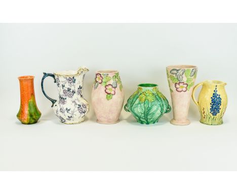 A Collection Of Vintage Vases Six items in total, includes three  Edward Thomas Radford for Burslem vessels,namely, two pink 