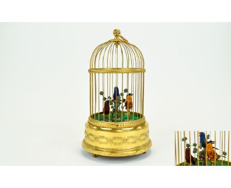 Vintage German Gilded Caged Birds Automaton 1940's/50's musical automaton in the style of Karl Greisbaum. An excellent exampl