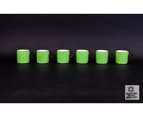 Paragon China Set Of Six Vintage Espresso Cups Pattern number 6876, elegant coffee cups in spring green lustre with black han