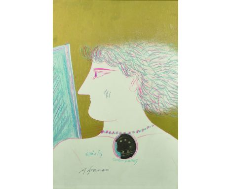 Alekos Fassianos (1935-   ) Greek. Head Study of a Man, Coloured Lithograph, Signed in Pencil, 18.5" x 12.75".