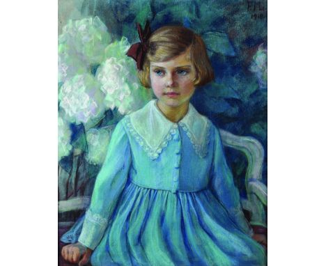 20th Century Continental School. Portrait of a Young Girl, Pastel, Signed with Initials 'PMD' and Dated 1918, and Inscribed o