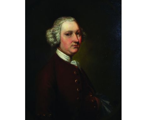 18th Century English School. Portrait of Mr Aitkinson, wearing a Red Coat, and White Cravat, Oil on Canvas, Inscribed 'Mr Ait