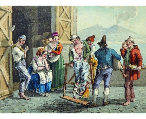 Attributed to Bartolomeo Pinelli (1781-1835) Italian. A Puppet Show, Watercolour, 3" x 4".
