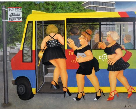 Beryl Cook (1926-2008) British. "Bus Stop", Lithograph, Published by Alexander Gallery with Print Stamp, Signed in Pencil, 17