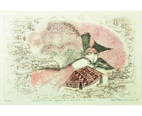 Carol Travers Lummus (20th Century) American. 'Comfort me with Apples; for I am Sick of Love', lithograph, Signed, Inscribed,