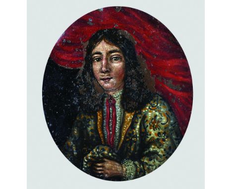 17th Century Dutch School. Portrait of a Man, Oil on Copper, Unframed, 4.5" x 4".