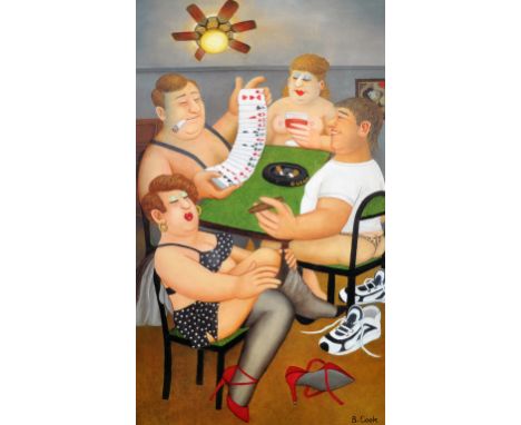 Beryl Cook (1926-2008) British. "Strip Poker", Lithograph, Published by Alexander Gallery, Signed in Pencil, 24.25" x 14.25".