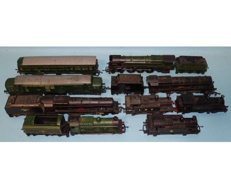 OO gauge, a collection of eight unboxed locomotives, mainly by Triang, one by G &amp; R Wrenn Ltd and one dummy car. 