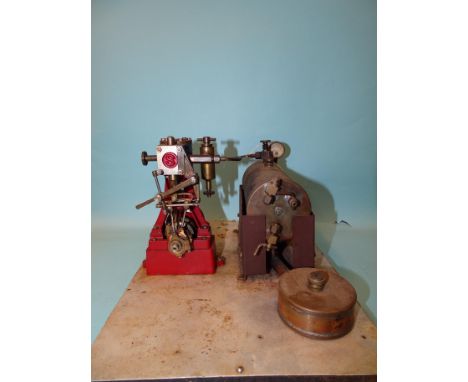 A Stuart Turner model vertical steam engine with horizontal boiler, engine 15cm high. 